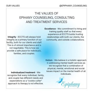 Our Values as a company. 🤍
Our Values as therapists. 💙

#epiphanycounseling #therapy #therapists #therapyisforeveryone #holistic #holism #holistichealing #holistictherapy #individualizedtreatment #therapyinLA #telehealth #onlinecounseling #virtualtherapy #mentalhealthmatters #bookwithus